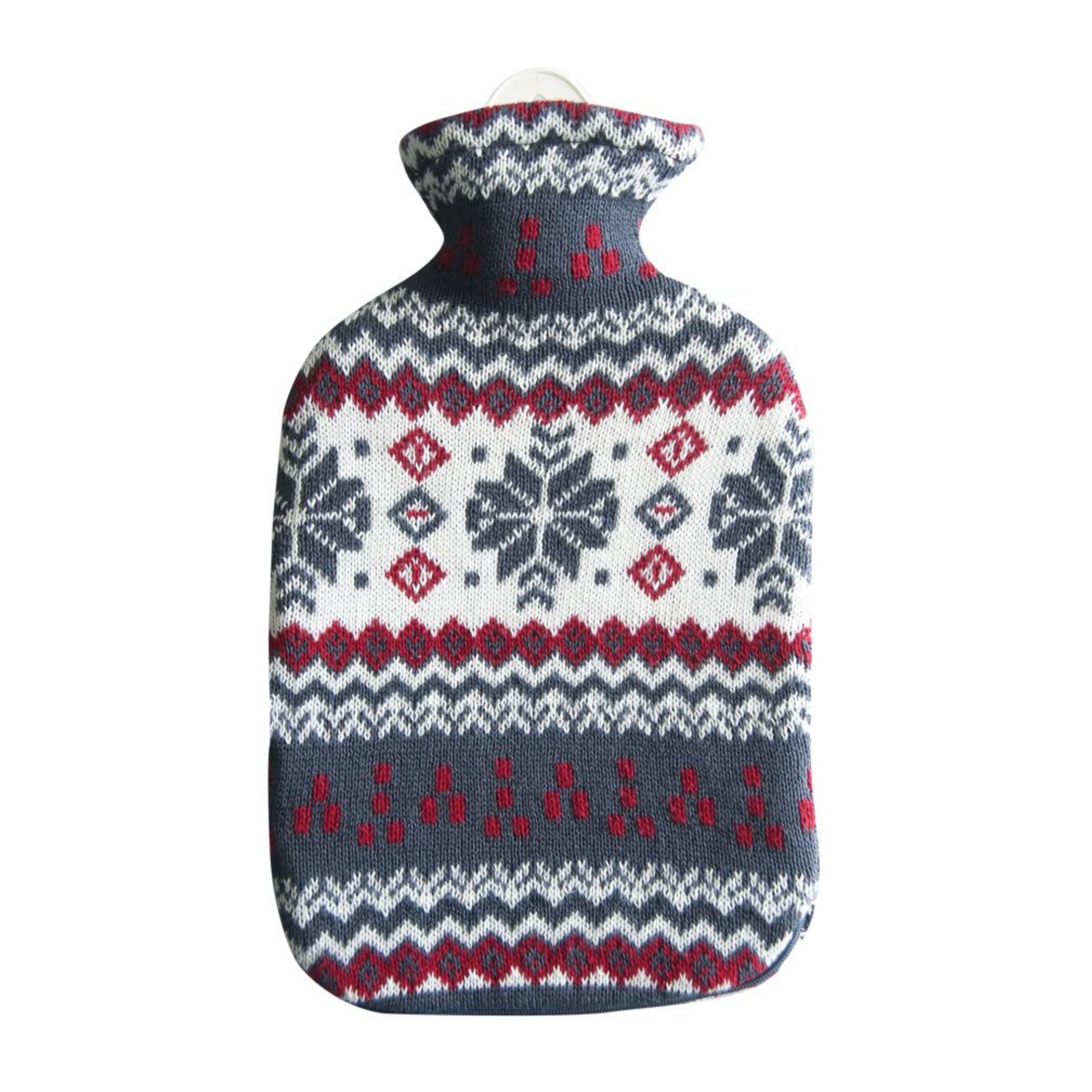 2 Litre Sanger Hot Water Bottle with Knitted Snowflake Print Cotton Cover