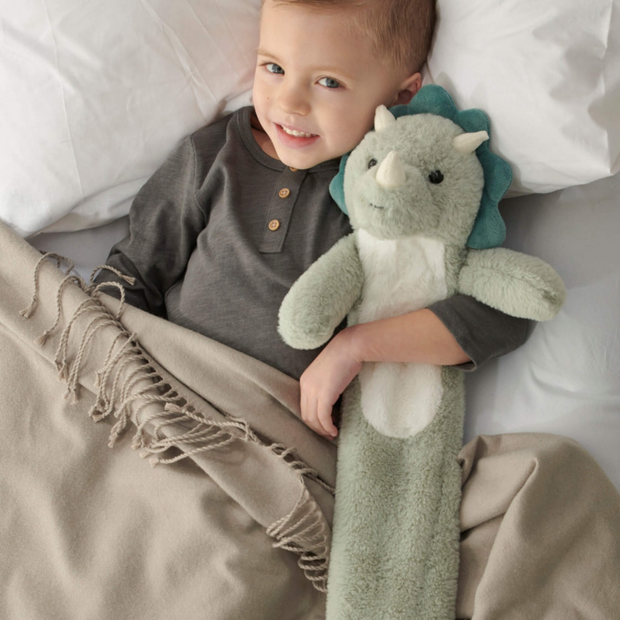 3D Midi Hot Water Bottle with Green Dinosaur Faux Fur Cover