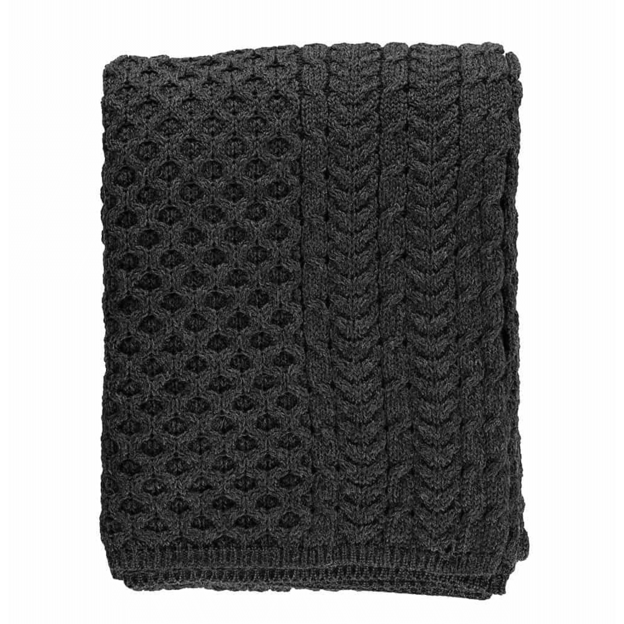 Charcoal Grey 100% Merino Wool Maria Knitted Throw (180cm x 140cm)