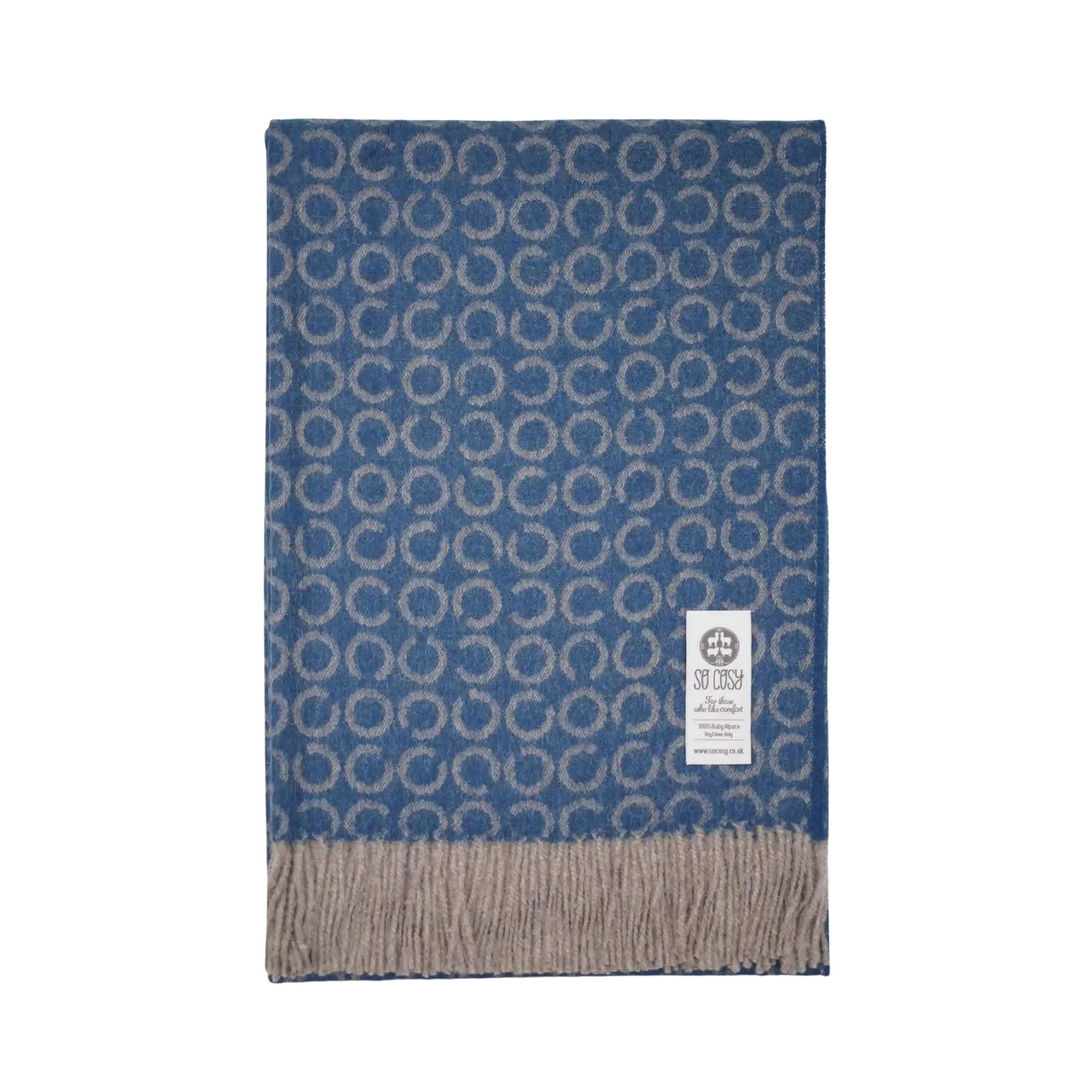 Indigo Blue and Grey 100% Baby Alpaca Wool Sidney Throw (200cm x 130cm)