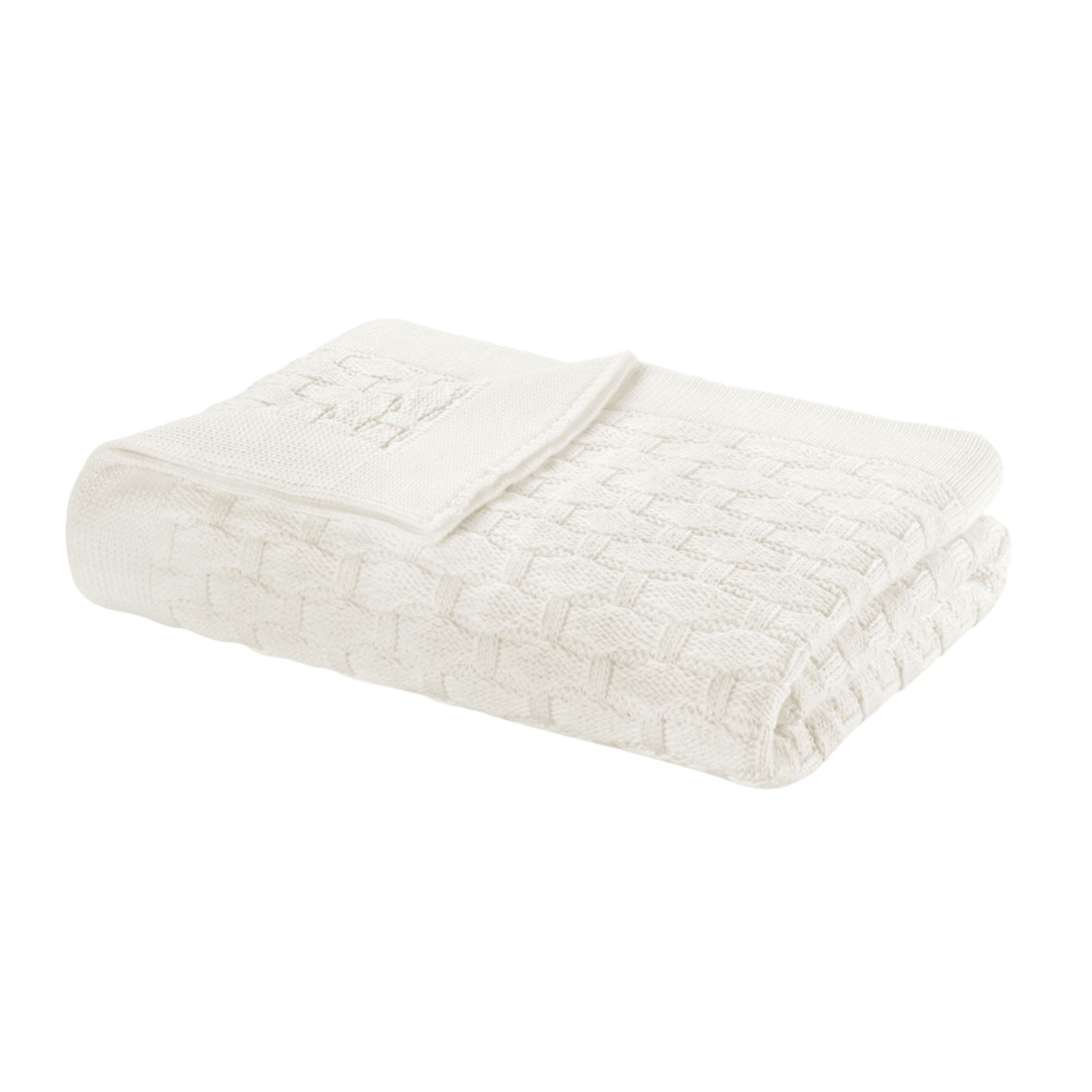 Ivory 100% Cotton Ponte Vecchio Knit Throw (170cm x 130cm)