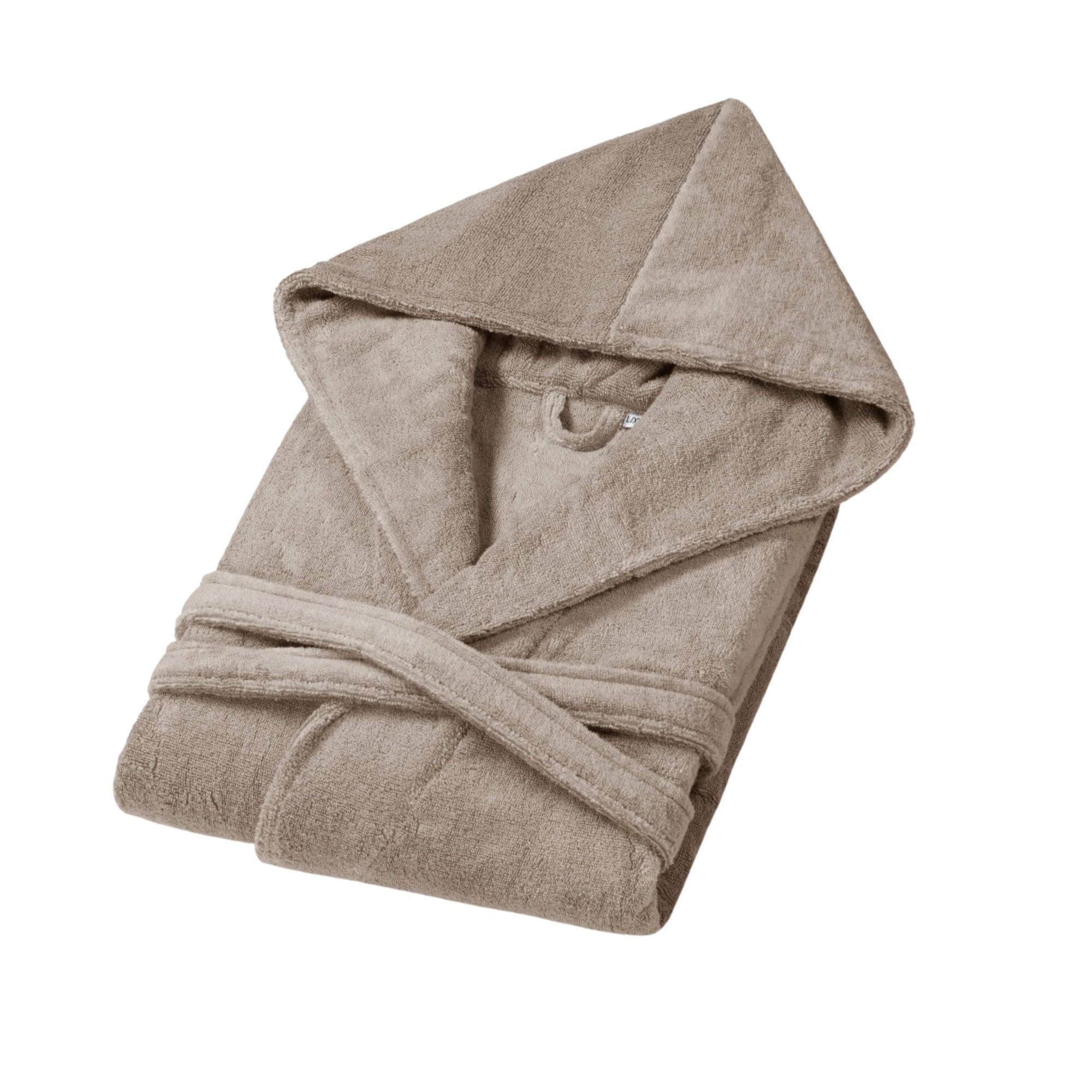 Luxurious 100% Pure Cotton Unisex Chicago Hooded Bathrobe in Warm Grey