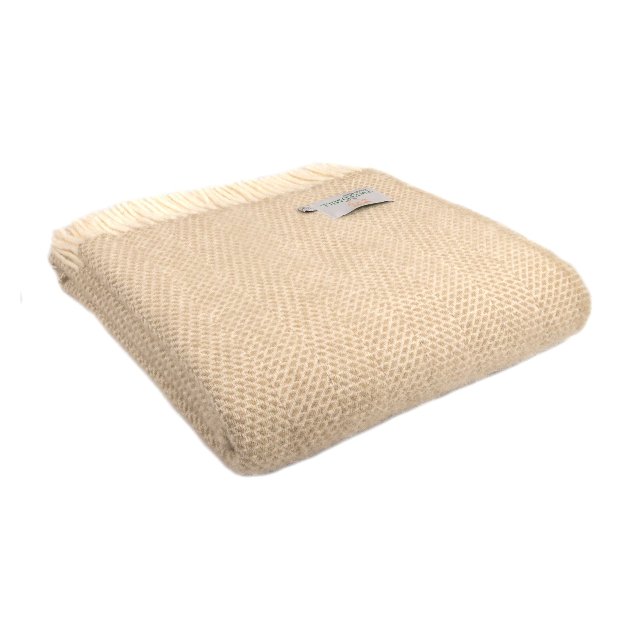 Oatmeal 100% Pure New Wool Beehive Throw Blanket (183cm x 150cm)