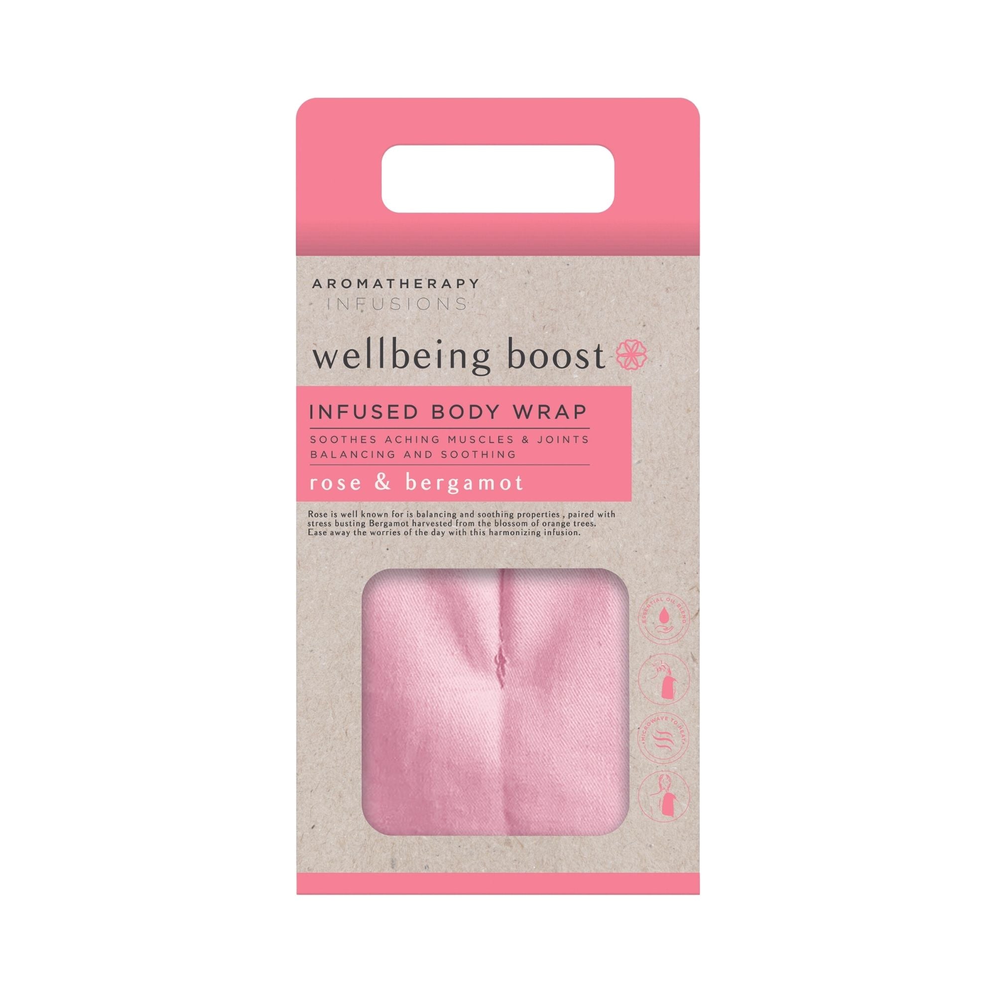Pastel Pink Wellbeing Boost Infused with Rose & Bergamot Soothing Microwavable Body Wrap - Box