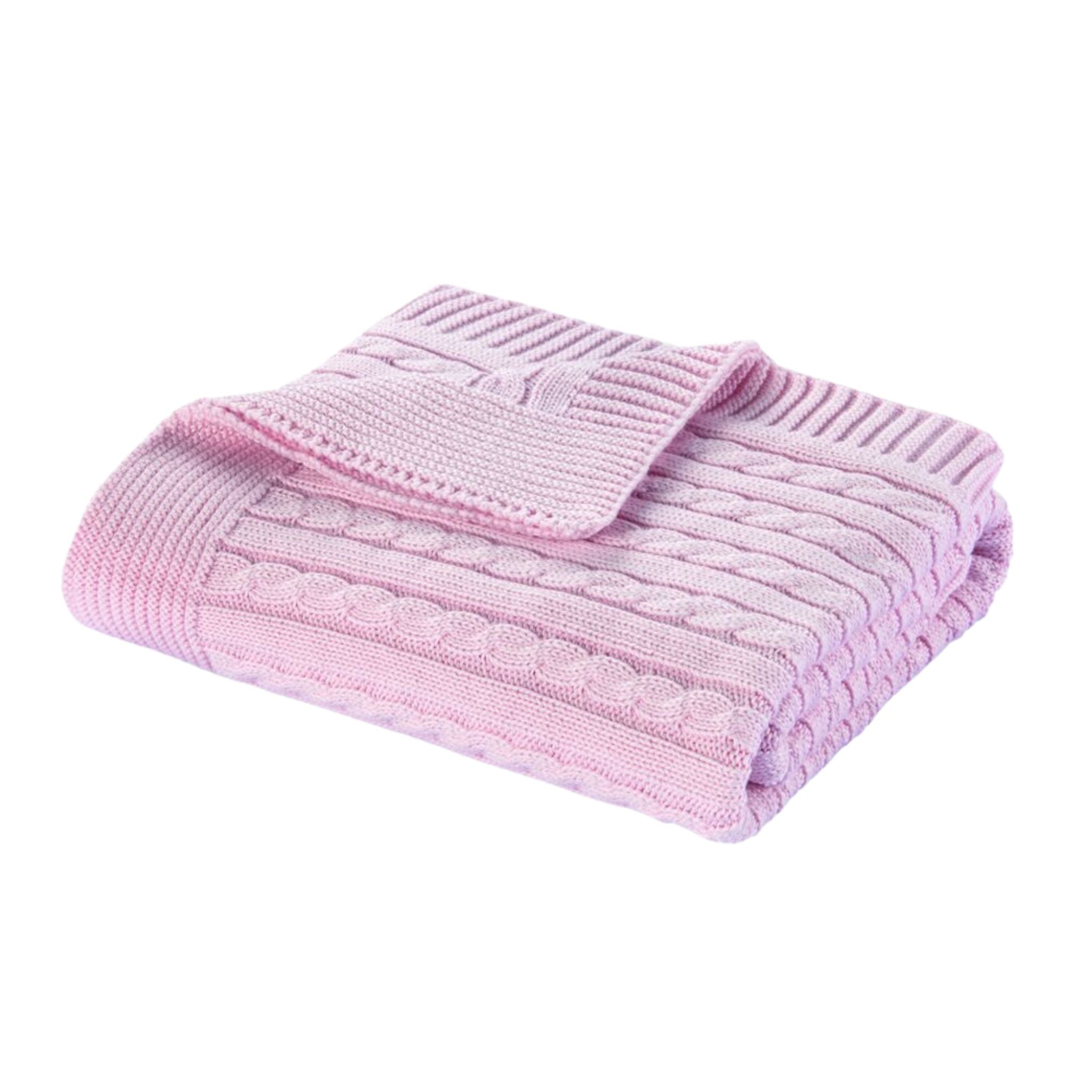 Pink 100% Cotton Ellie Cable Knit Throw Blanket (90cm x 90cm)