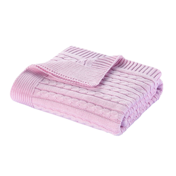 Pink 100% Cotton Ellie Cable Knit Throw Blanket (90cm x 90cm)