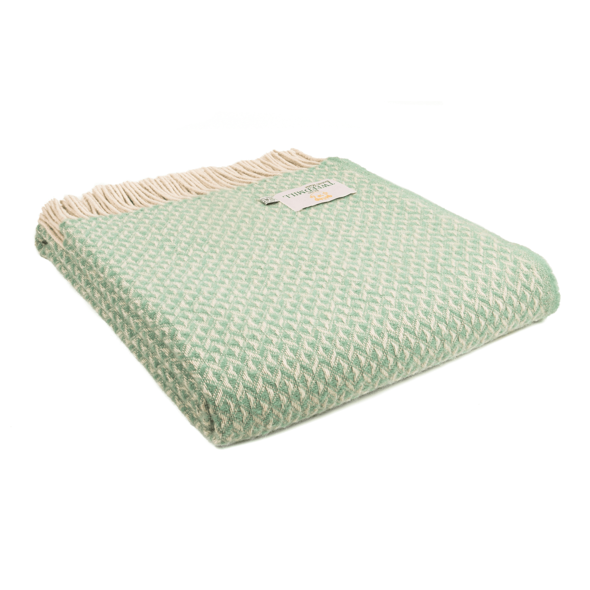 Sea Green 100% Pure New Wool Diamond Throw Blanket (183cm x 140cm)