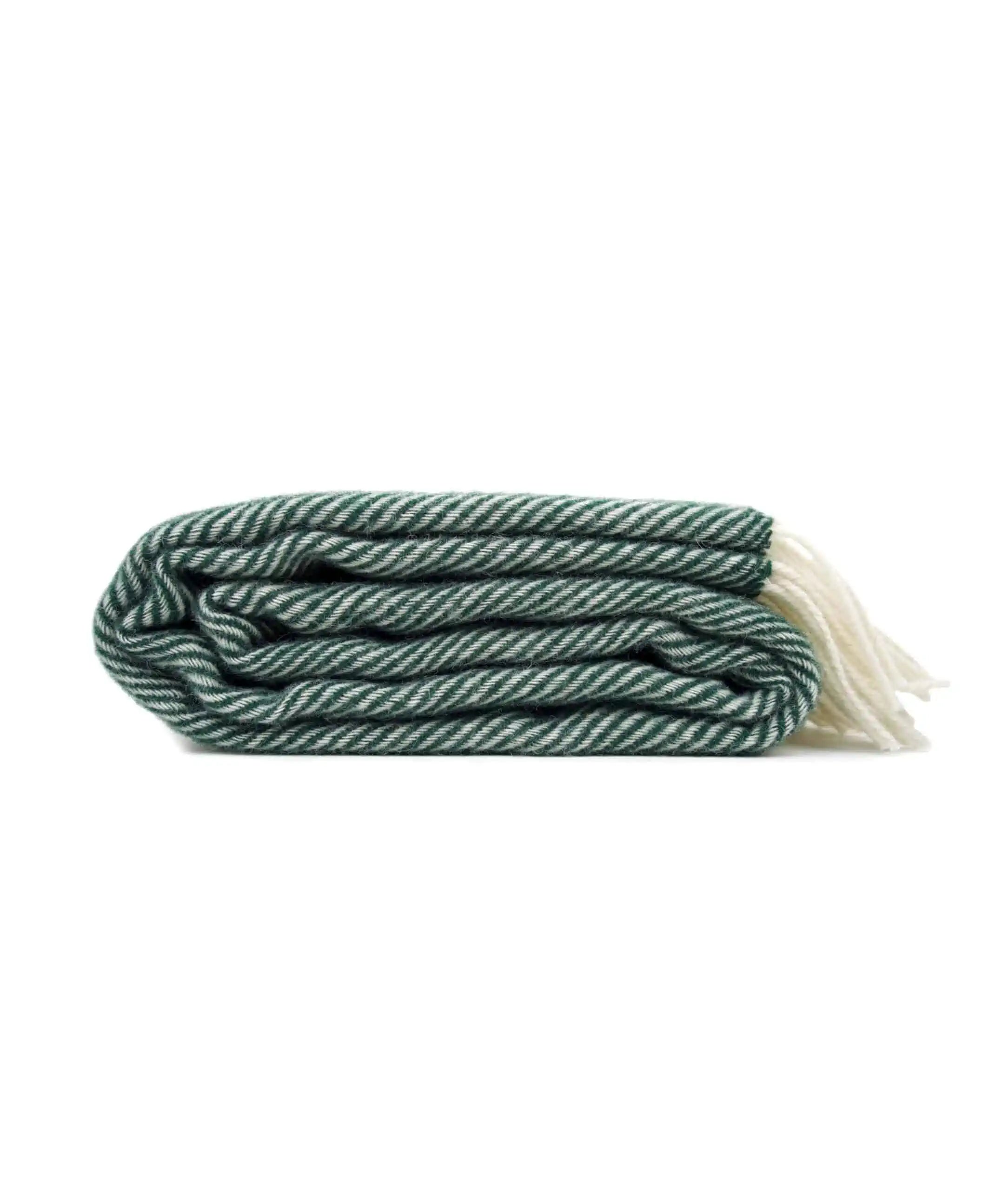 Eden Green and White Pure New Wool Herringbone Dani Throw (190cm x 130cm) - Side on