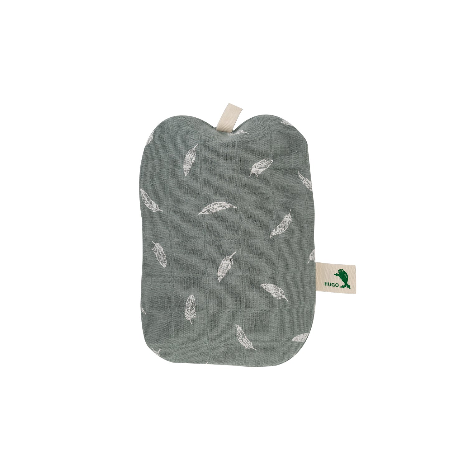 0.2 Litre Luxury Mini Hot Water Bottle with Pastel Green Feather Organic Cotton Cover (rubberless)