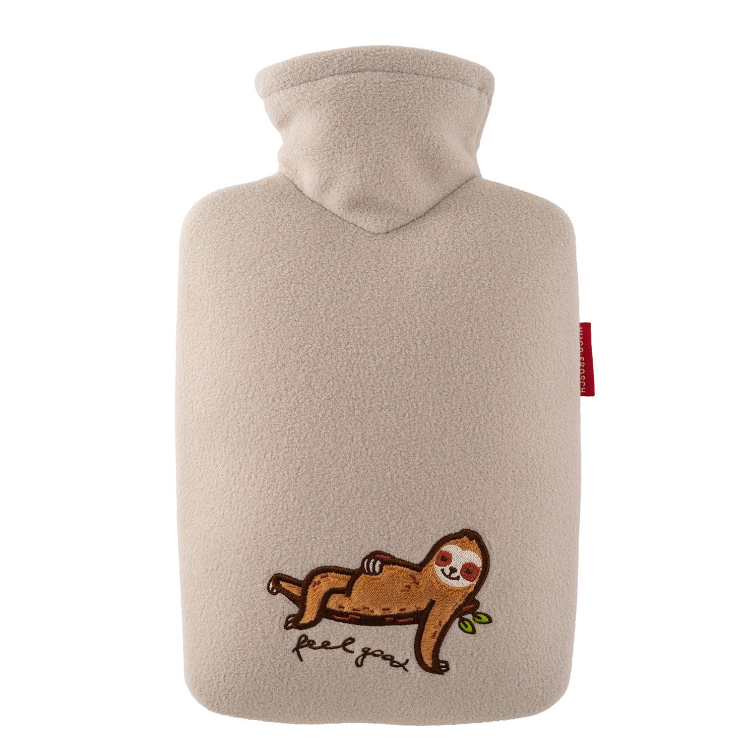 1.8 Litre Classic Hot Water Bottle with Sloth Beige Fleece Cover (rubberless)