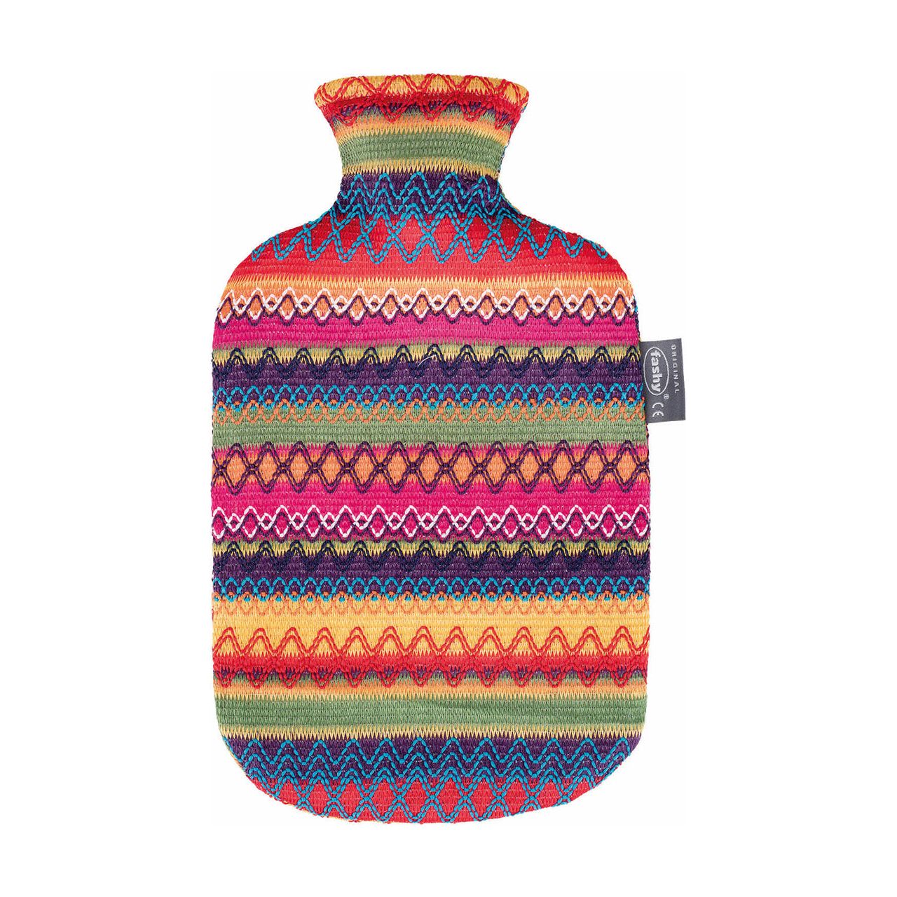 2 Litre Fashy Hot Water Bottle with Peruvian Design Knitted Cover