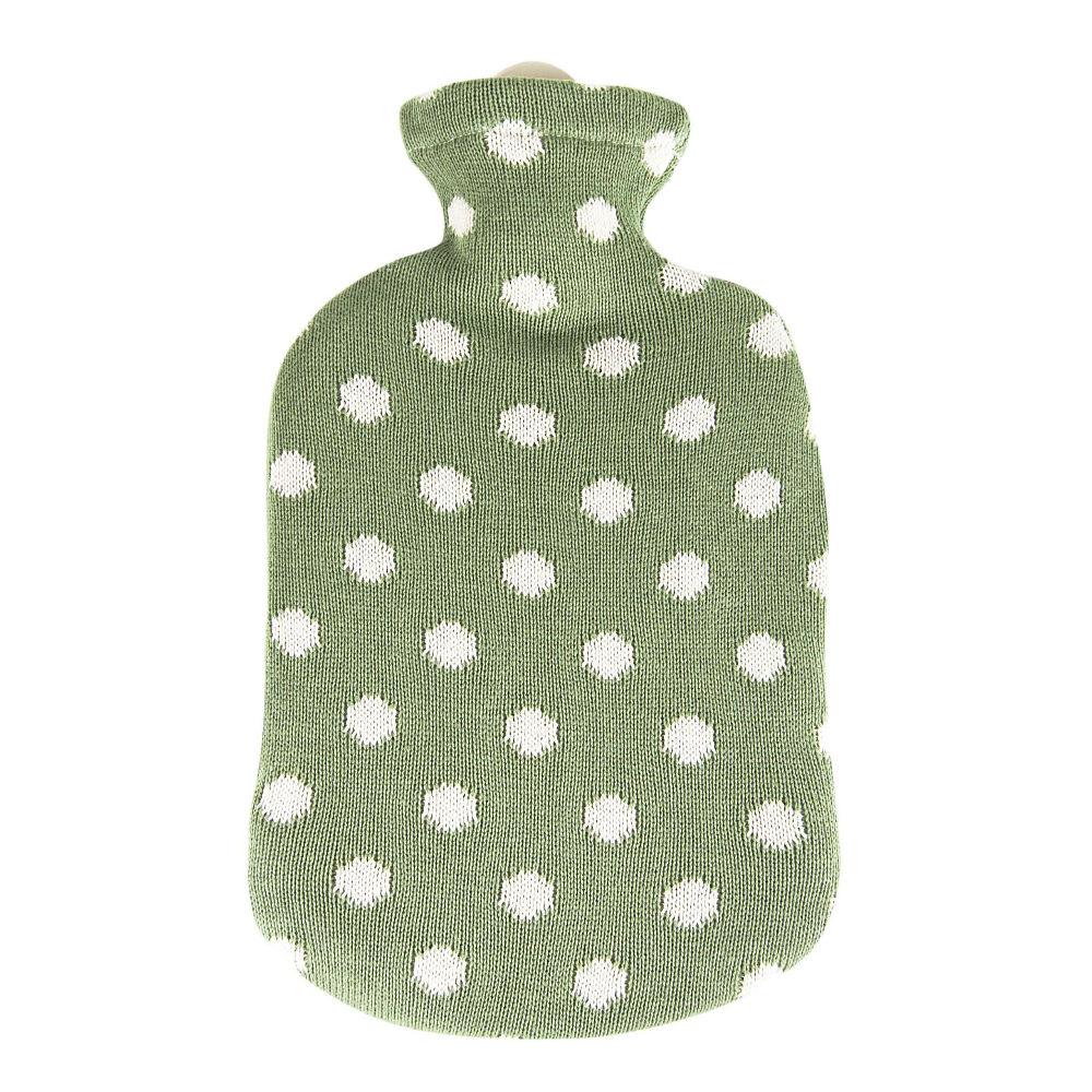 2 Litre Sanger Hot Water Bottle with Knitted Green Cotton Cover