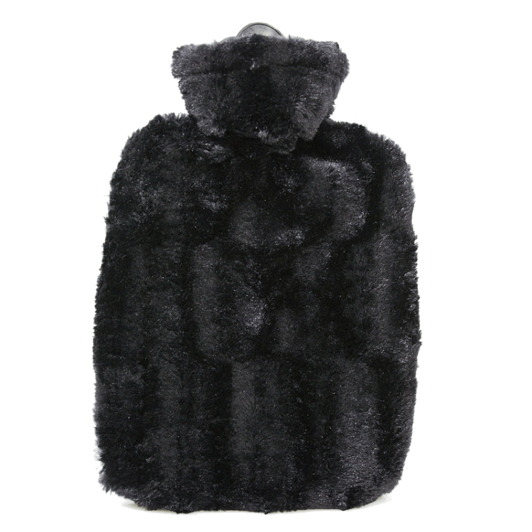 1.8 Litre Hot Water Bottle with Black Luxury Faux Fur Cover (rubberless)