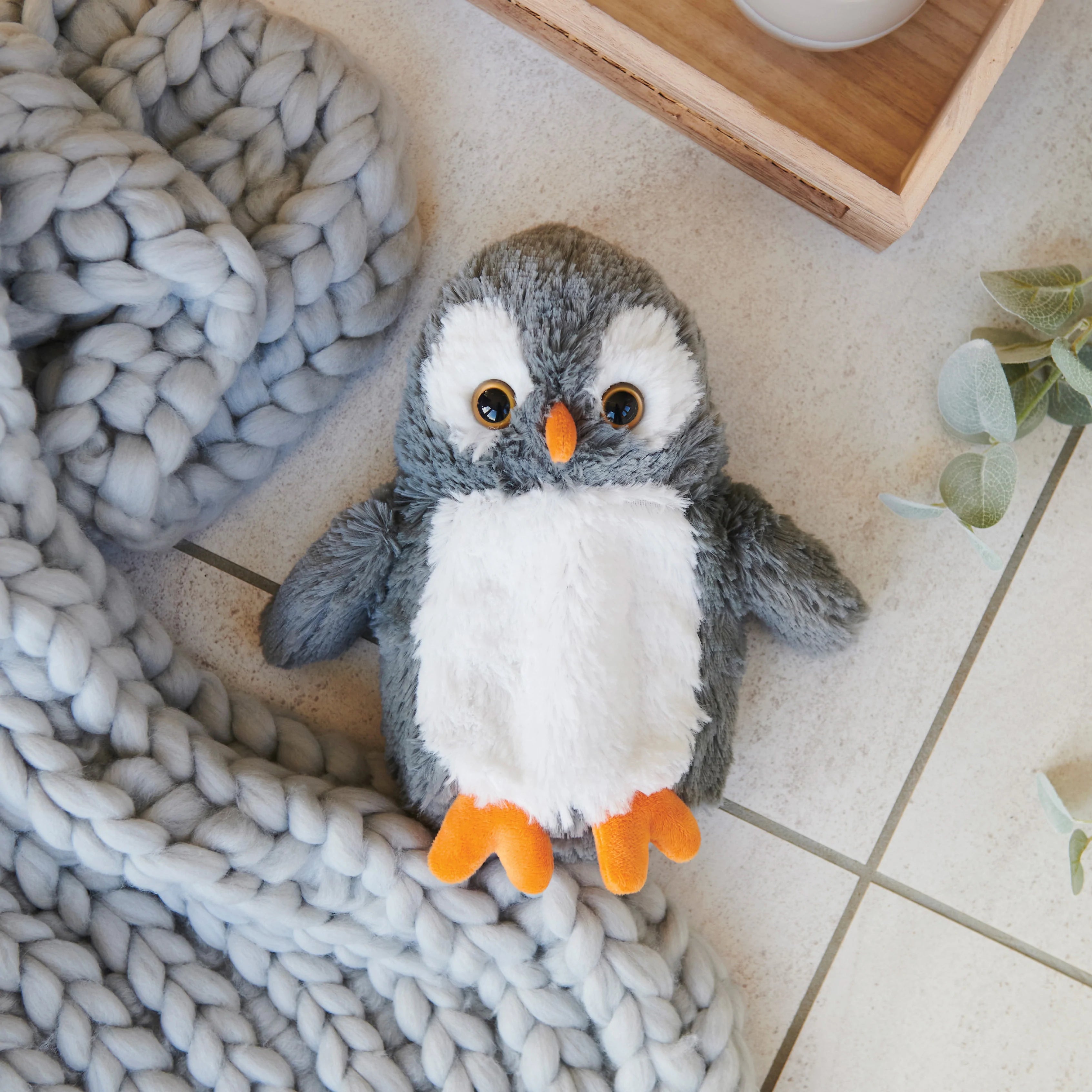 Cozy Plush Grey Owl Microwave Animal Toy