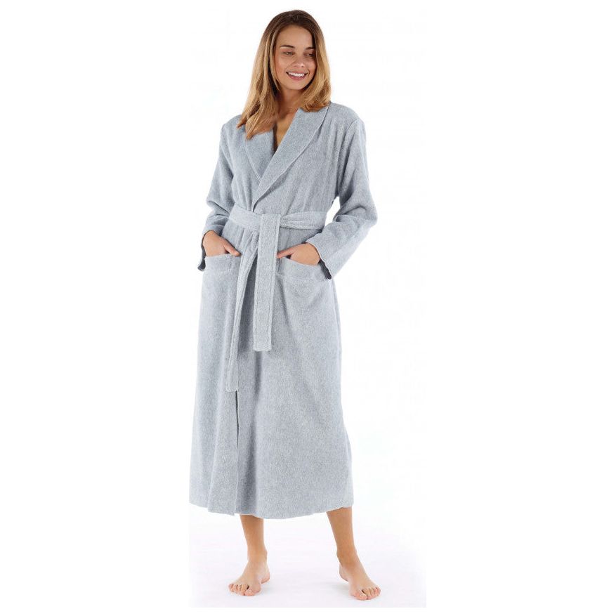 Grey Heat Robe Luxurious 100% Pure Cotton Unisex Poem Heathered Bathrobe in Warm Grey