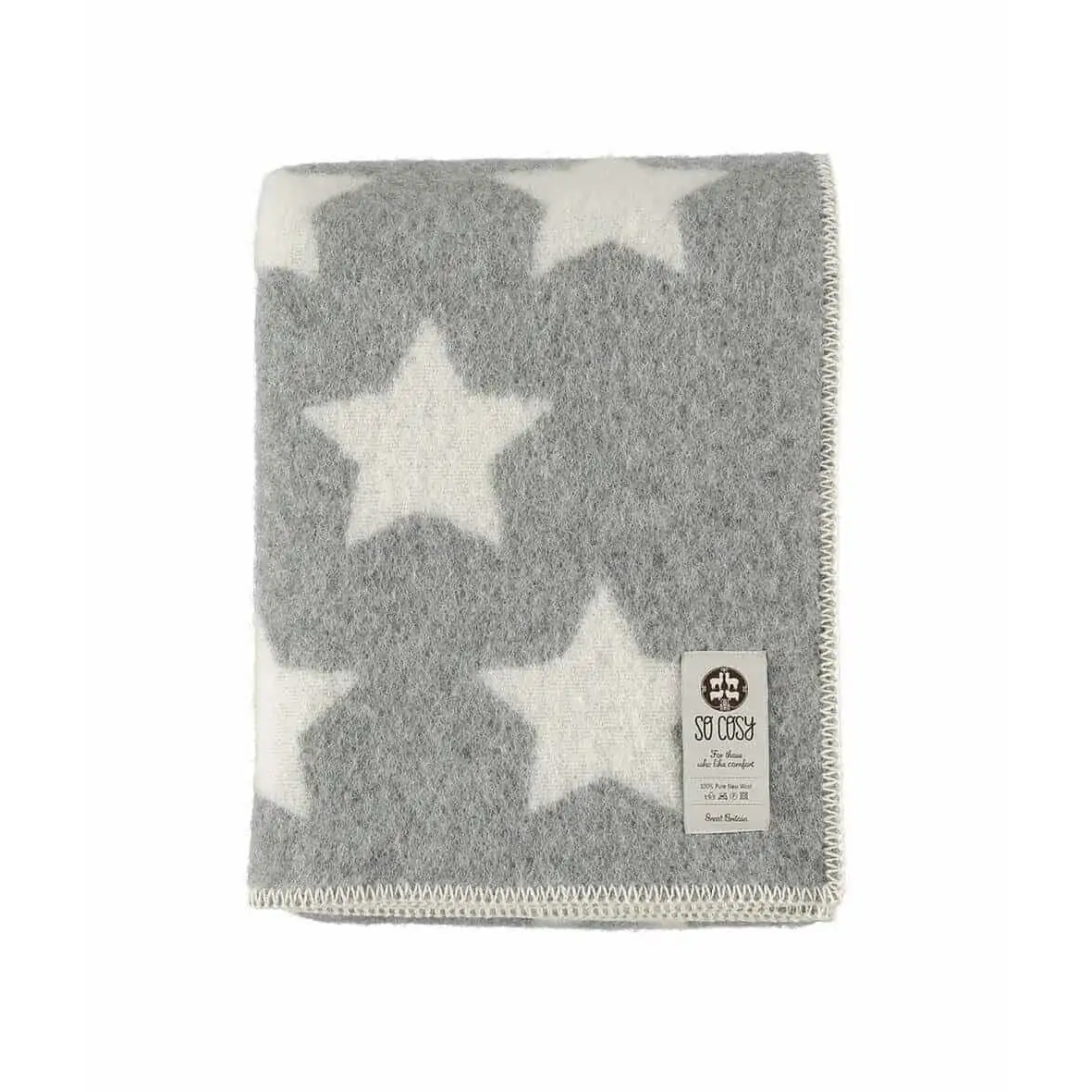 Grey and Cream Stars Merino Wool Throw (180cm x 130cm)